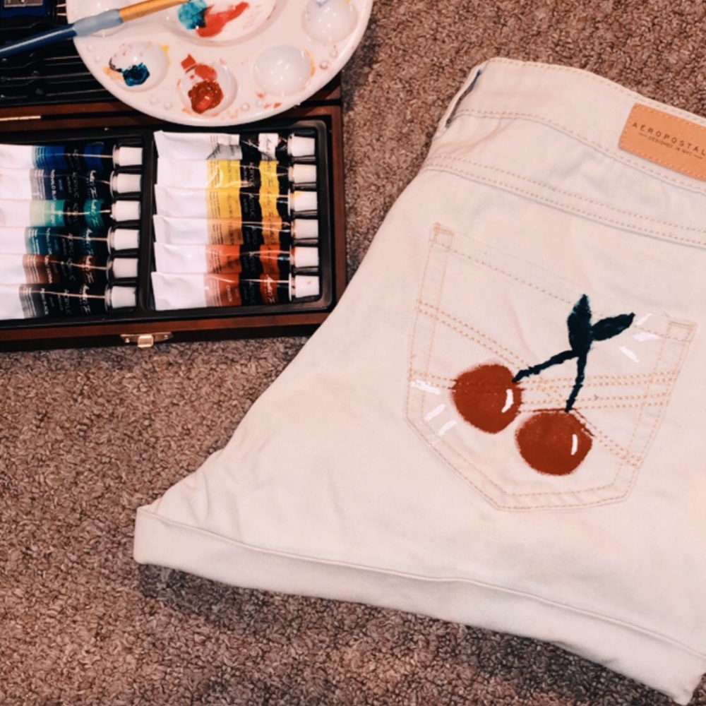 🍒cherry painted jean shorts!! - Picture 1 of 2